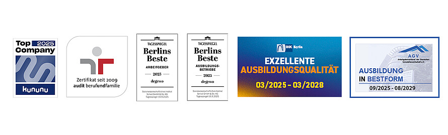 Abfolge der Logos der Auszeichnungen im Karrierebereich